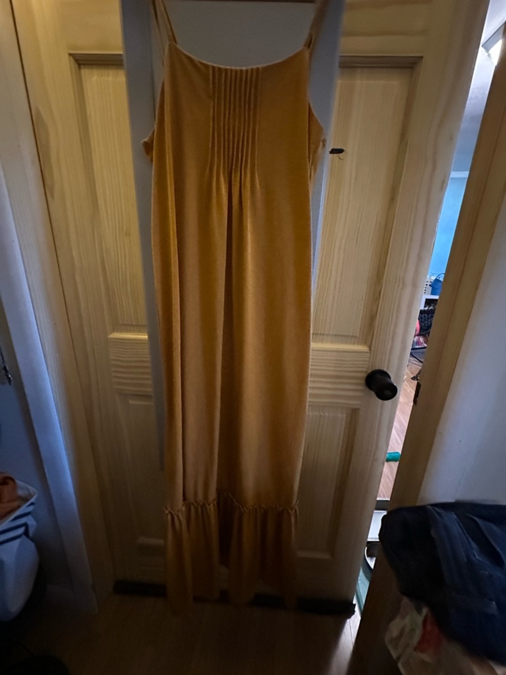 Zara Mustard Yellow Maxi Slip Dress with Ruffle Hem